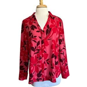 LIZ CLAIBORNE Women's PXL Red Floral Button Down Blouse Long Sleeve NWT